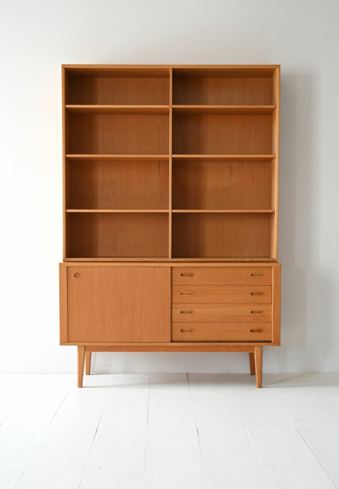 Vintage Scandinavian bookcase cabinet in oak-a