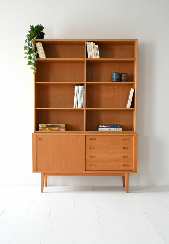 Scandinavian vintage oak bookcase cabinet-b