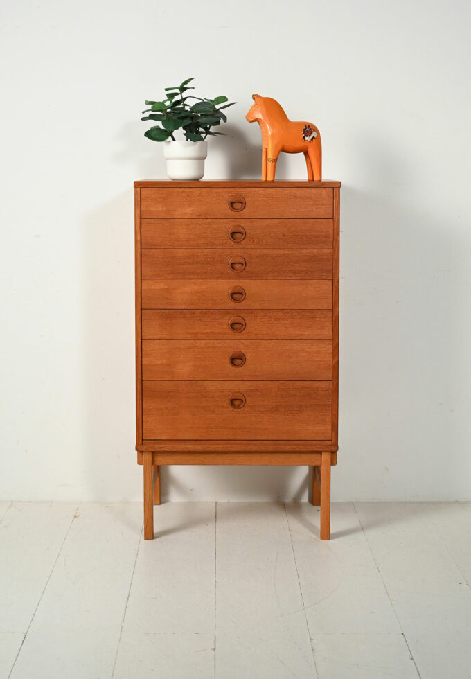 Cassettiera scandinava in teak con sei cassetti, anni ’60-a