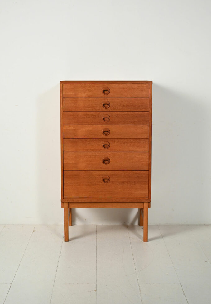 Cassettiera scandinava in teak con sei cassetti, anni ’60-b