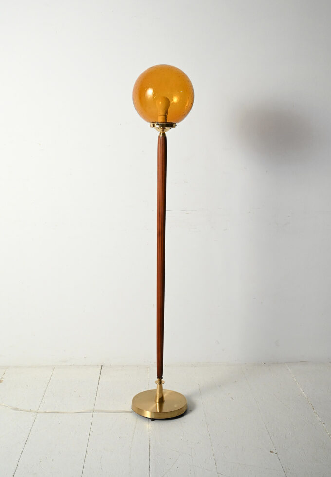 Lampada da terra teak e vetro color ambra-b