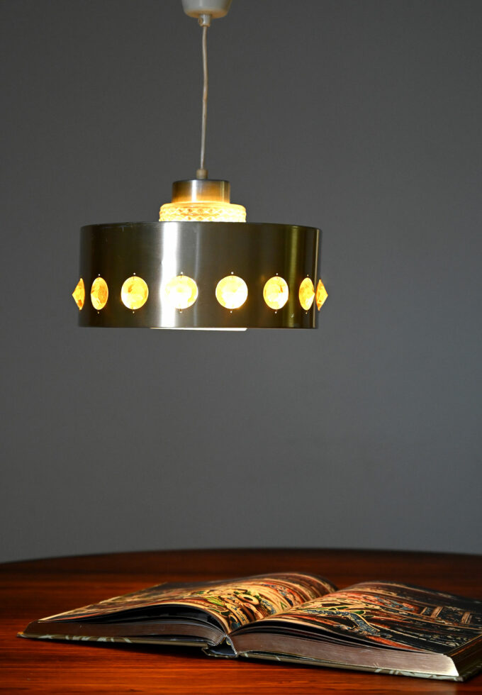 Lampada a sospensione con metallo e vetro-a