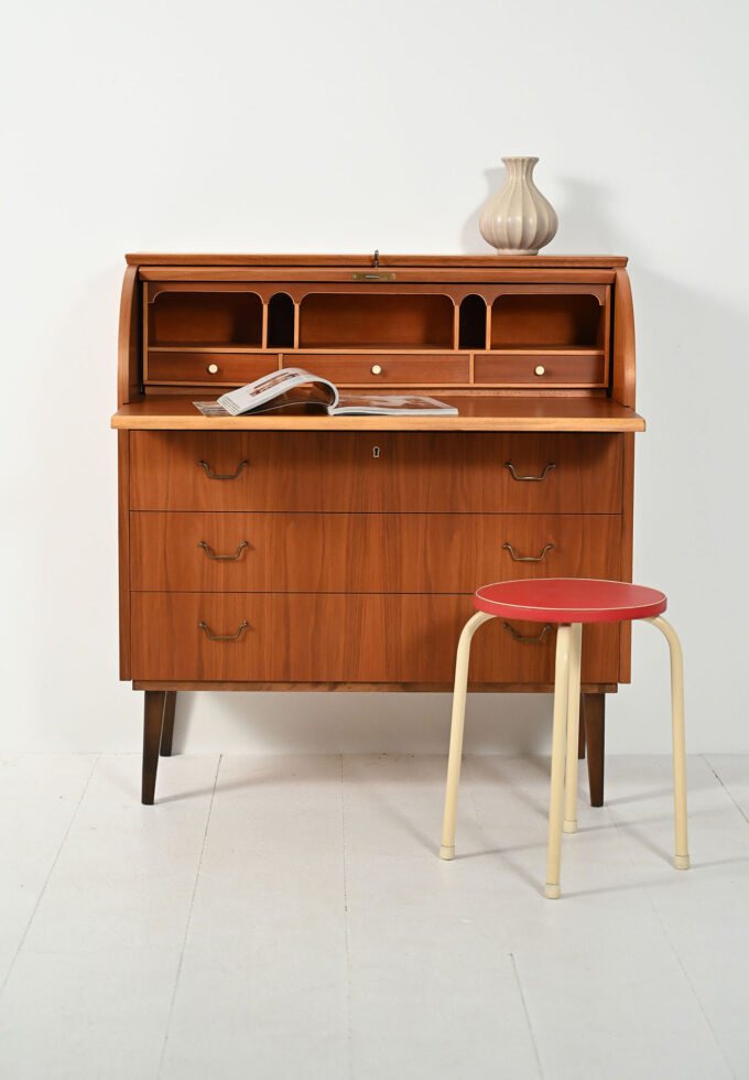 Secrétaire scandinavo in teak con chiusura a tambour-a