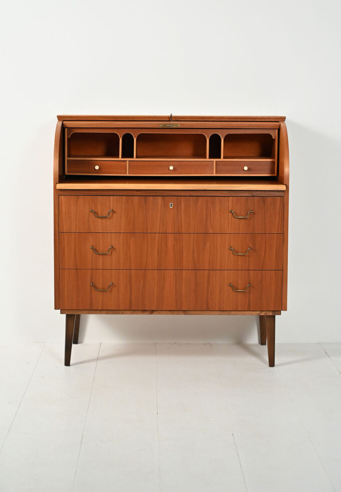 Secrétaire scandinavo in teak con chiusura a tambour-b