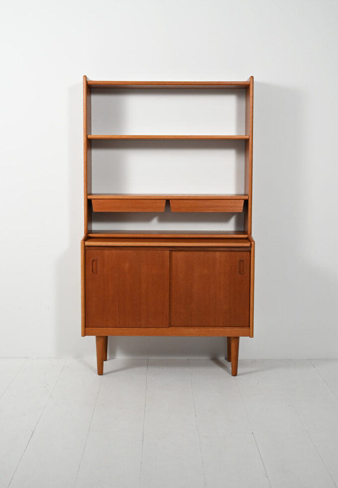 Scandinavian teak bookcase with hanging drawers-b