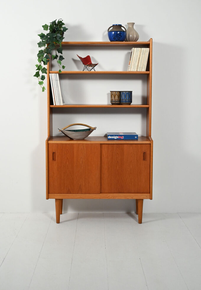 Scandinavian 1960s teak bookcase with storage compartment-a