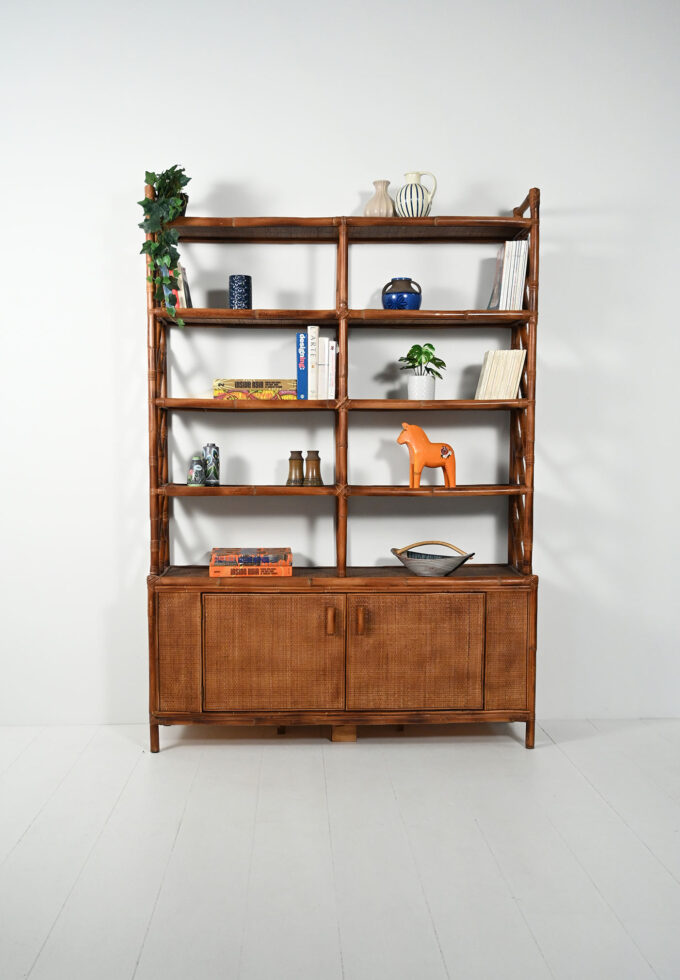 Bamboo and rattan bookcase, 1960s-a