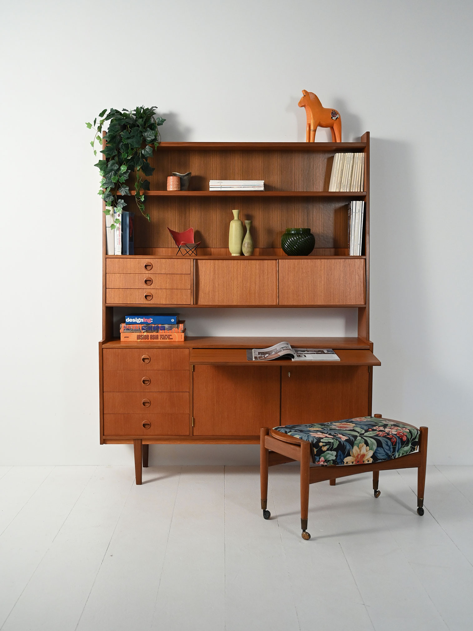Sideboard con libreria in teak e mogano-a