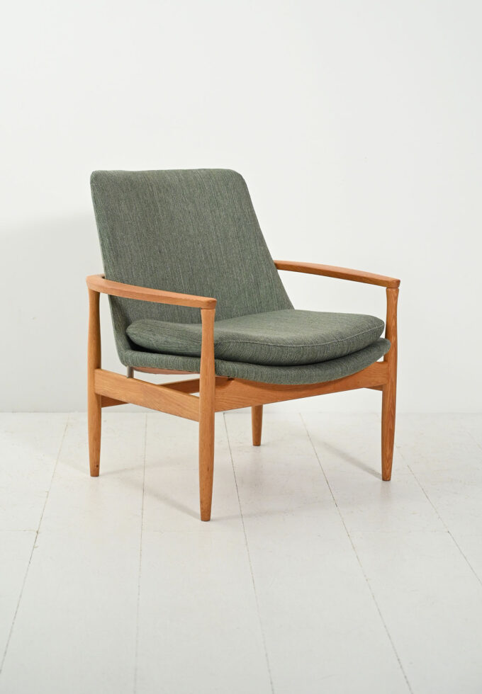 Scandinavian oak and sage-green wool armchair-b