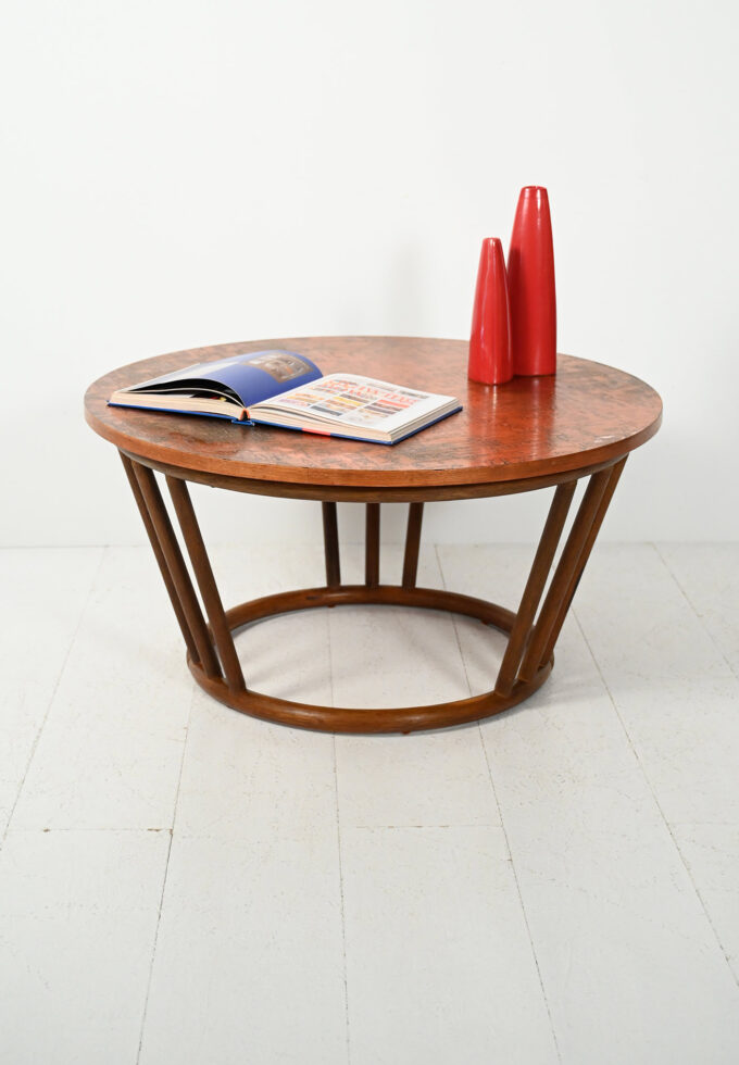 Coffee table rotondo in bambù e rame-a
