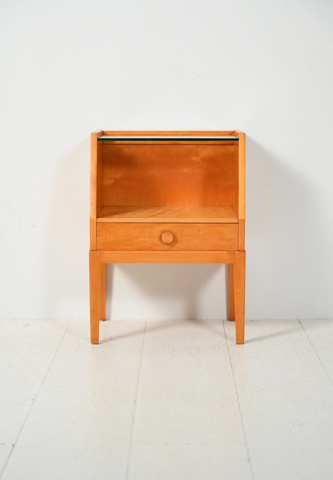Comodino scandinavo vintage in radica di betulla-b