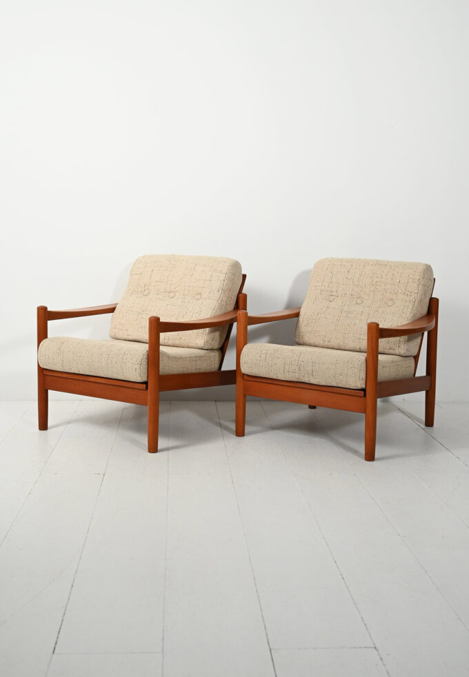 Pair of Danish armchairs with beige cushions 1950s-a