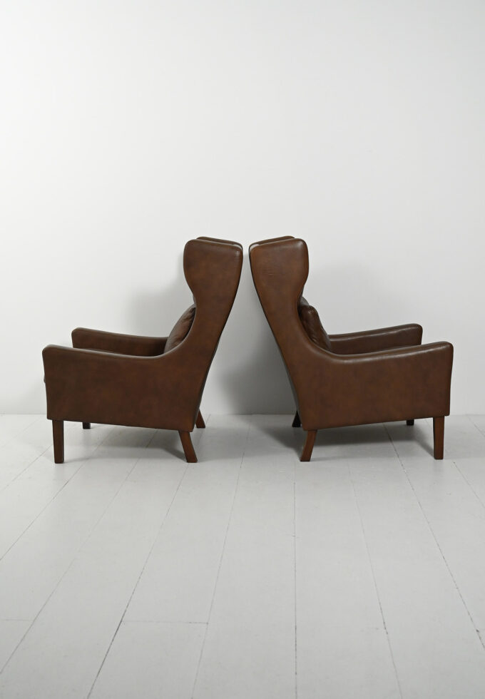Pair of Danish dark brown leather armchairs-e