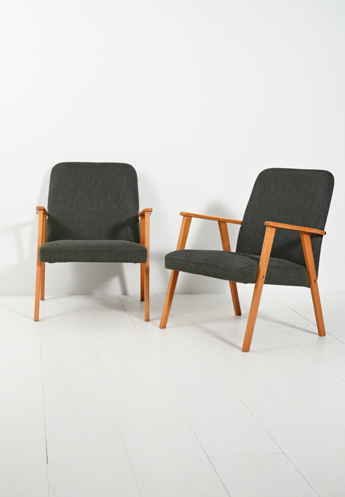 Pair of Scandinavian beech armchairs with gray upholstery-a