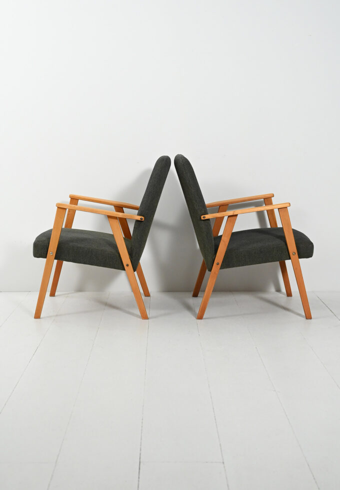 Pair of Scandinavian Beech Armchairs with gray upholstery-e