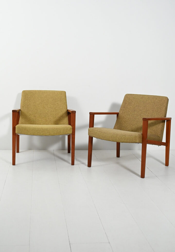Pair of Danish teak armchairs with green-a upholstery