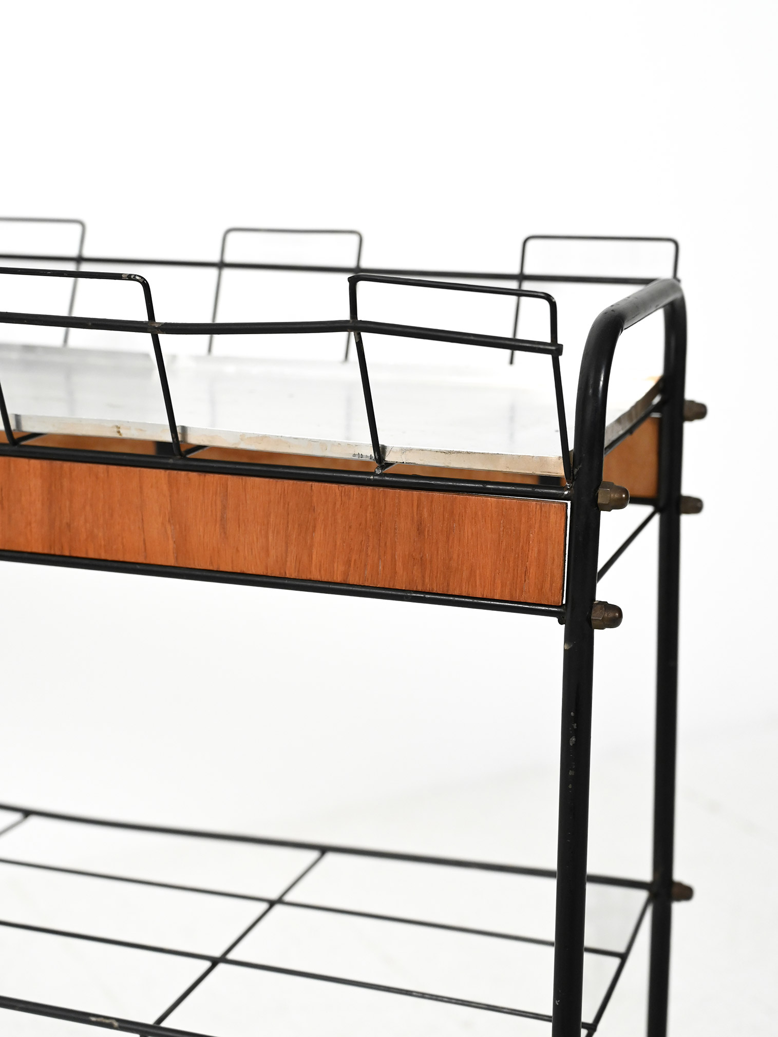 Portafiori scandinavo metallo nero teak-f Portafiori scandinavo in metallo nero e teak-f