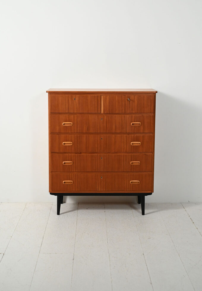 Cassettiera scandinava vintage con doppio cassetto superiore-b