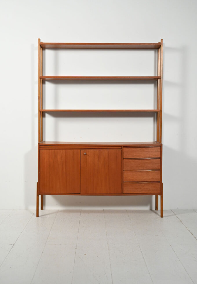 Scandinavian teak bookcase with pull-out desk-b
