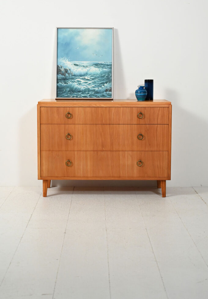Cassettiera scandinava déco anni ’30–’40 in olmo-b
