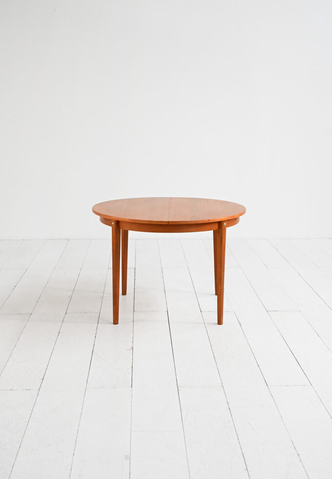 Tavolo rotondo allungabile scandinavo teak anni ’60-a