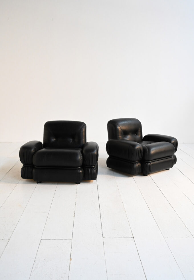Black leather and tubular steel armchairs 1970s-a