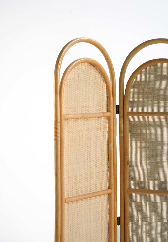 Paravento pieghevole in bambù e rattan, Scandinavia, seconda metà ‘900-b