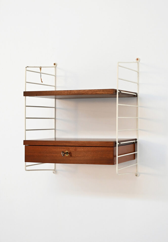 Wall shelf with drawer produced by BFB-hyllan for String Design, 1950s-b