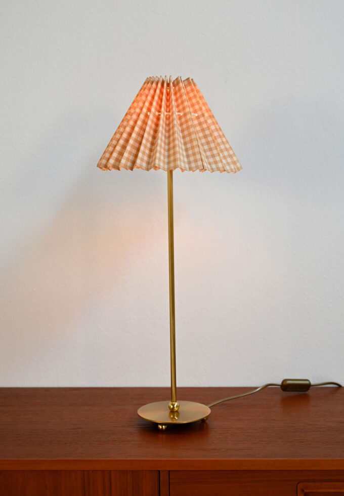 Brass table lamp with pleated shade, 1950s-b