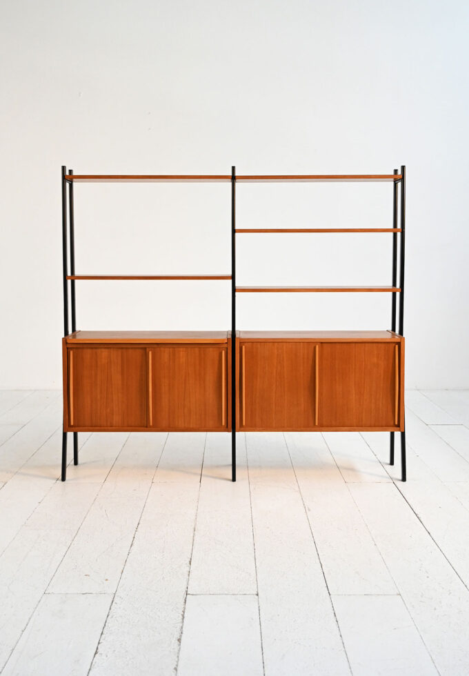 Scandinavian teak double bookcase with black uprights, 1960s-c