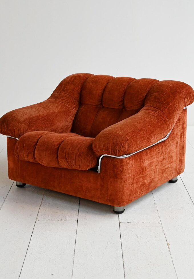 Poltrona vintage in velluto arancio, anni ’70-a_