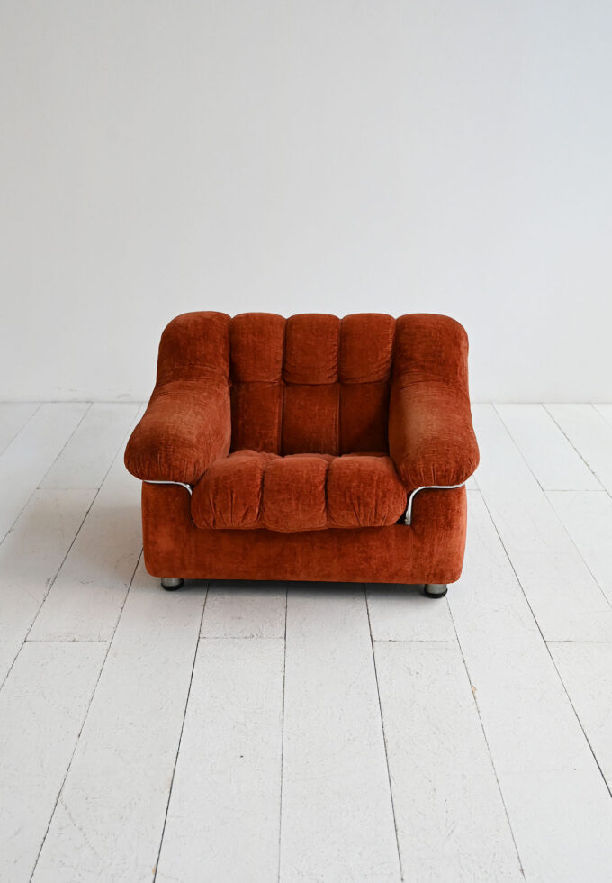 Vintage orange velvet armchair, 1970s-b