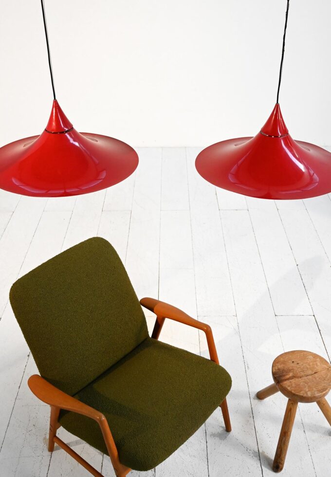 Coppia di lampade da soffitto attribuibili al modello “Semi” di Claus Bonderup e Torsten Thorup per Fog & Mørup, anni ’60-a